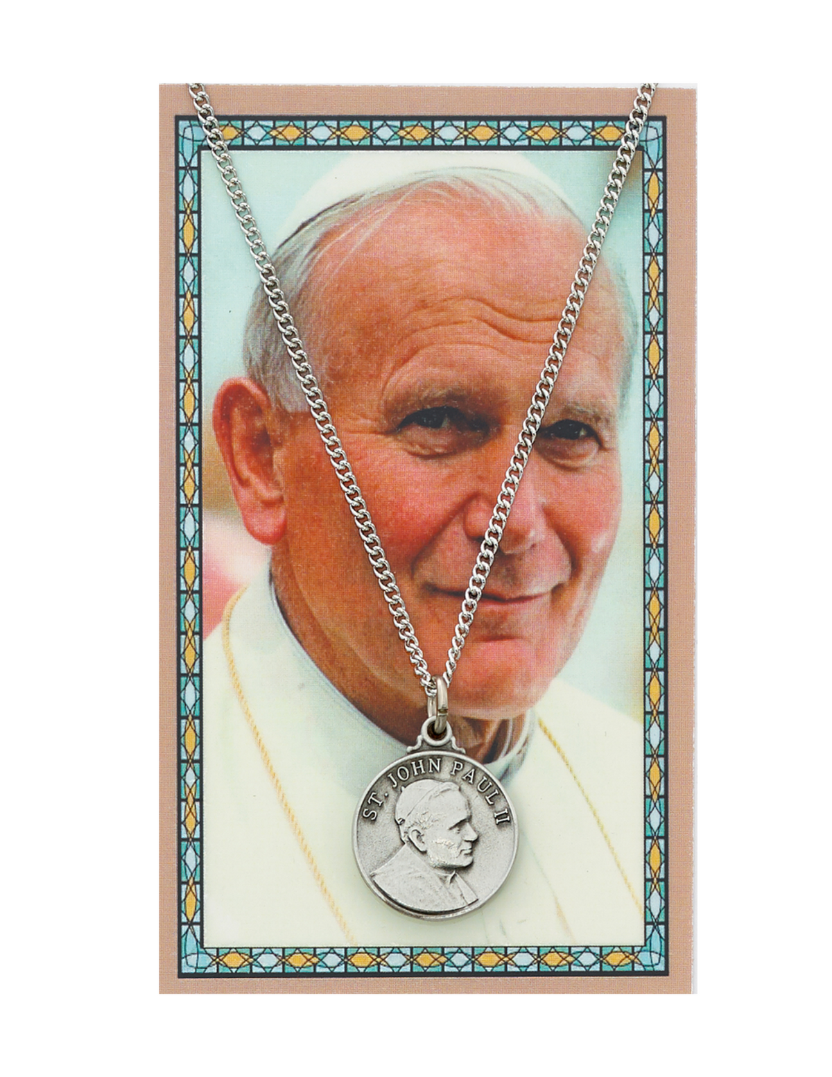 St. John Paul Medal Necklace Chain with Laminated Holy Card — Agapao Store