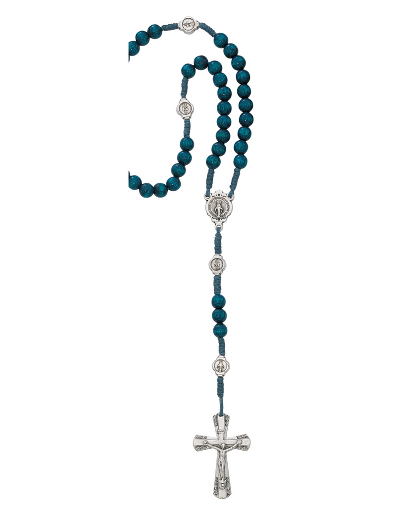 Miraculous Rosary made with Blue Wooden Beads Miraculous Center and Crucifix made from oxidized silver finished with a cross Our father beads perfect personal collection or gift for mother father family and friends