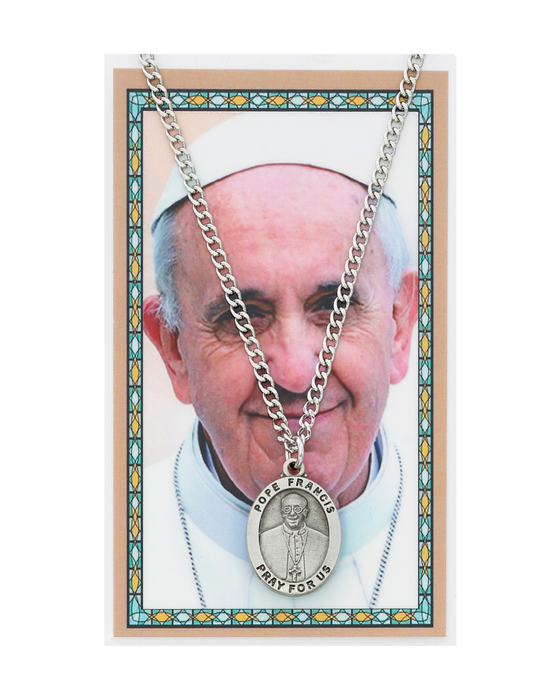 Pope Francis Medal Necklace made from Pewter with a 24" silver tone chain and a Prayer Card a perfect collection or a gift to your mother father sister or brother family and friends on any occasion