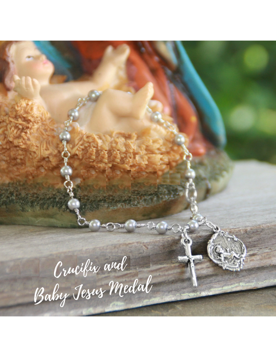 beautiful bracelet crucifix baby jesus medal glass pearl beads perfect gift father brother