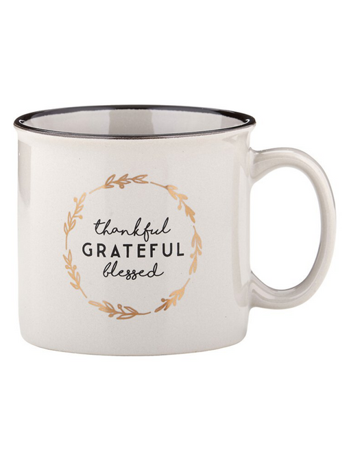 13oz Ceramic Thankful Grateful Blessed Campfire Mug - 2 Pieces Per Package