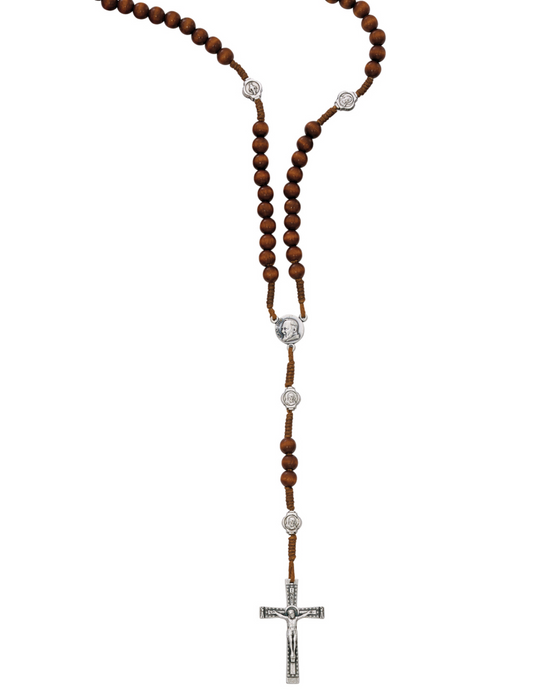 Padre Pio Rosary made with Brown Wooden Beads Padre Pio Center and Crucifix made from oxidized silver finished with a Padre Pio Our father beads perfect personal collection or gift for mother father family and friends