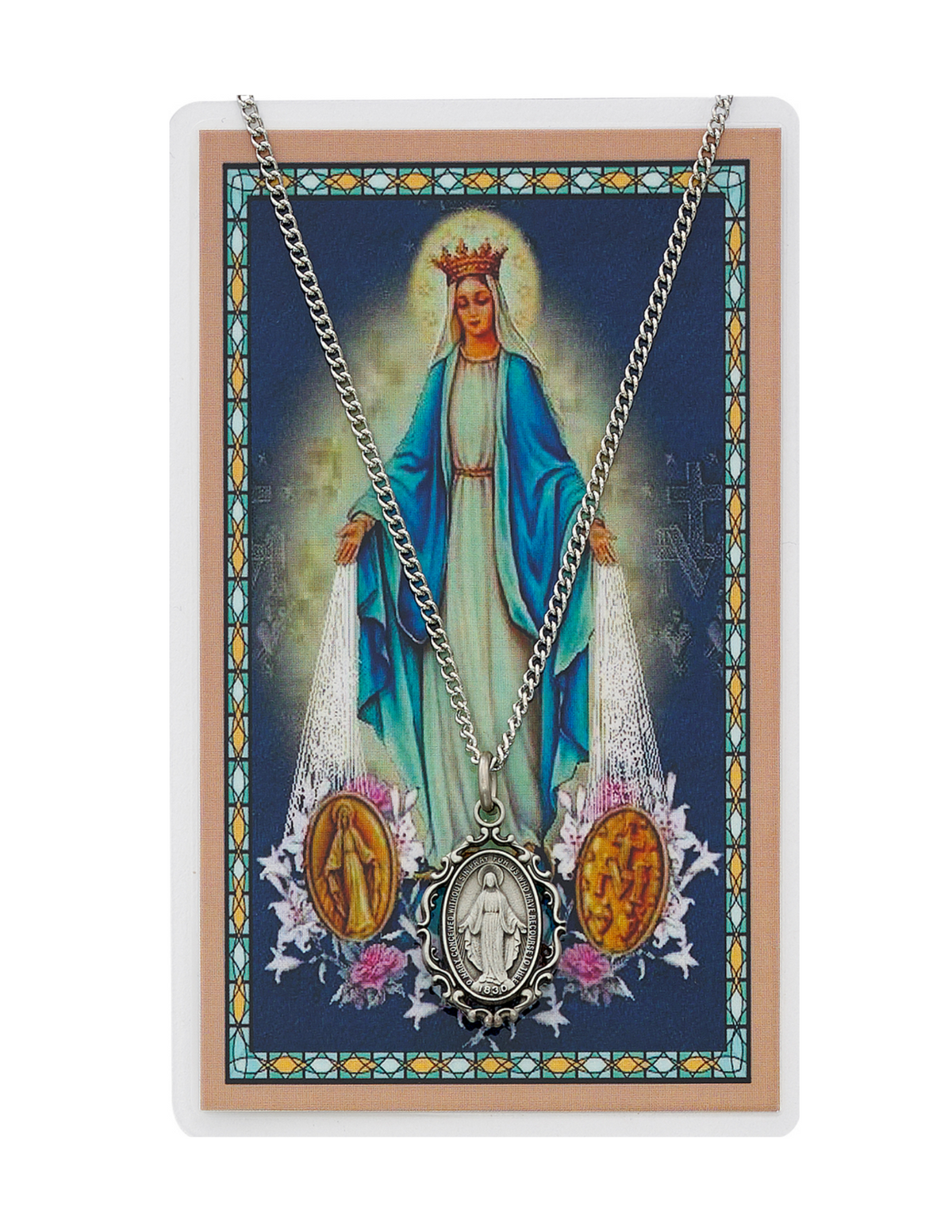 Miraculous Medal Necklace Chain with Laminated Prayer Card — Agapao Store