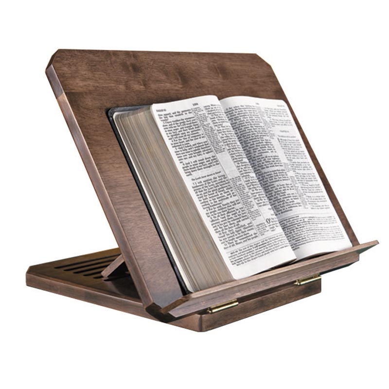Adjustable Wood Bible Stand w/ Engraved Bible Verse in Maple Stain