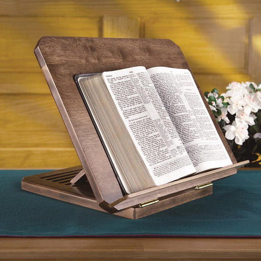 Adjustable Wood Bible Stand w/ Engraved Bible Verse in Maple Stain