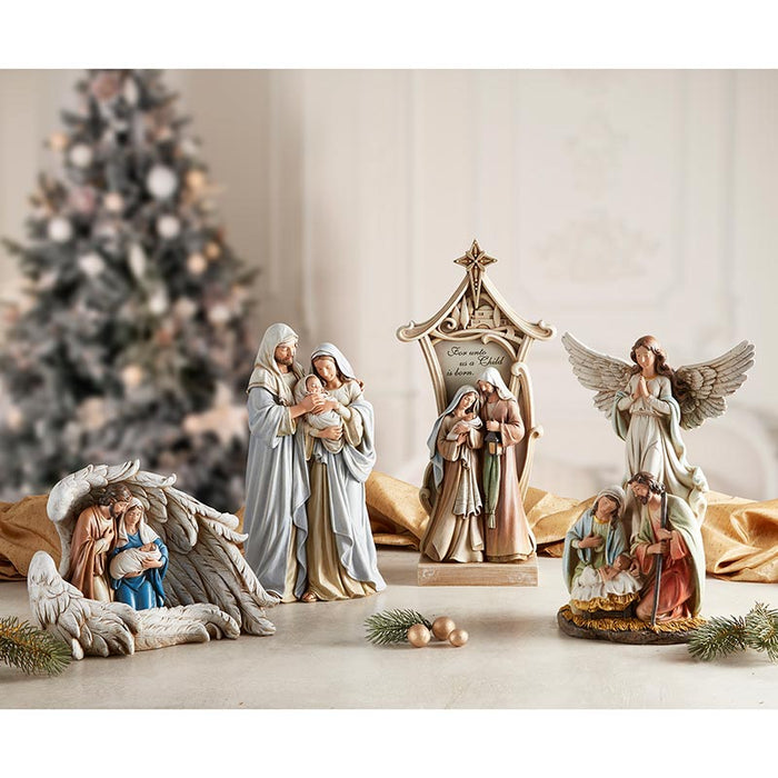 Angel and Holy Family Nativity Statue