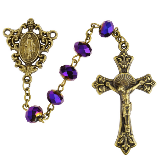 Antique Gold Purple Beads Miraculous Medal Rosary Rosary Catholic Gifts Catholic Presents Rosary Gifts