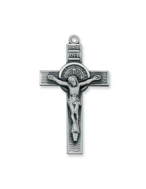 Antique Silver St. Benedict Crucifix w/ 24" Rhodium Plated Chain Crucifix Crucifix Symbolism Catholic Crucifix items