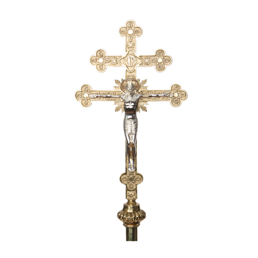 Archbishop Processional Crucifix Arch Bishop Processional Cross- Metropolitan Cross (Arch-Episcopal Cross) set atop a 50" brass pole.