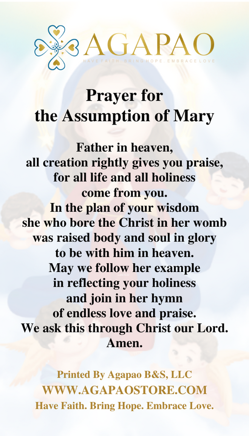 Assumption of The Blessed Virgin Mary Prayer Card for Children