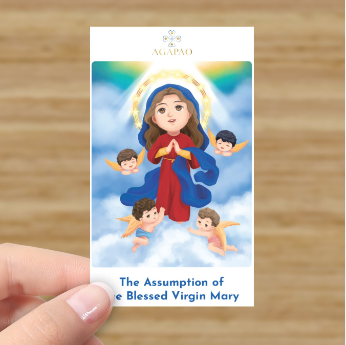 Assumption of The Blessed Virgin Mary Prayer Card for Children