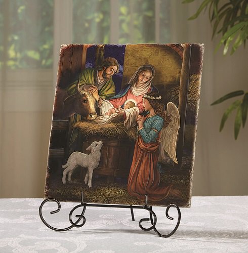 8.5" H Marco Sevelli Tile Plaque - Away In A Manger
