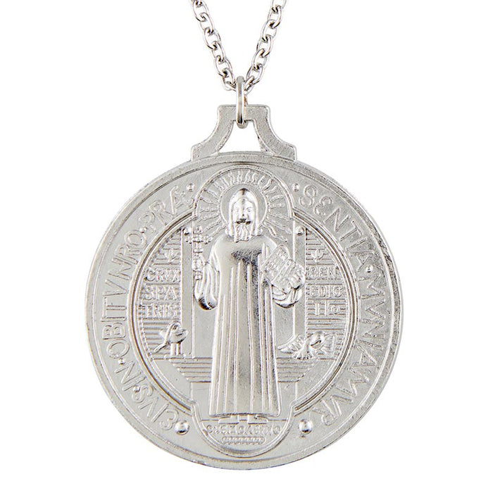 St Benedict Medal with 24" L Stainless Steel Chain - 6 Pieces Per Package Holy Medals Holy Medal Necklace Medals for Protection Necklace for Protection