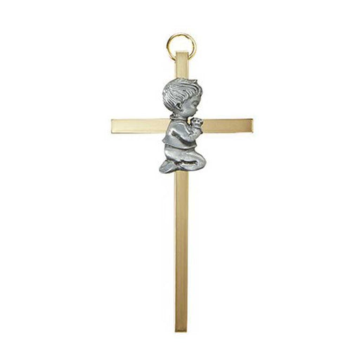 Baby Boy Brass Cross with Emblem - 4 Pieces Per Package
