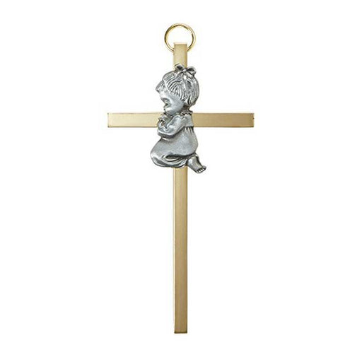 Baby Girl Brass Cross with Emblem - 4 Pieces Per Package