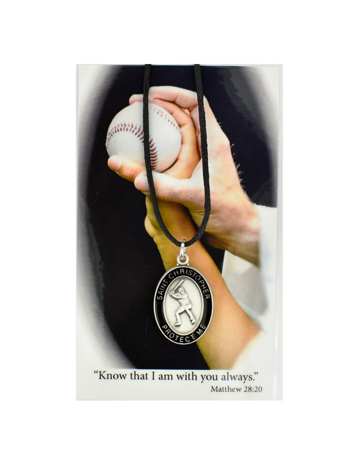 St. Christopher - Baseball Medal with adjustable chord and Laminated Holy Card Set