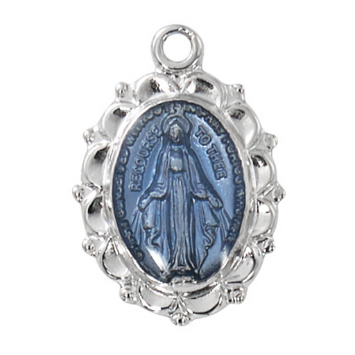 Blue Enameled Sterling Silver Miraculous Medal w/ 18" Rhodium Plated Chain Crucifix Crucifix Symbolism Catholic Crucifix items