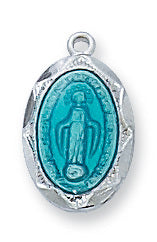 Blue Sterling Silver Miraculous Medal w/ 16" Rhodium Plated Chain our lady of miraculous medal power of the miraculous medal miraculous medal protection 