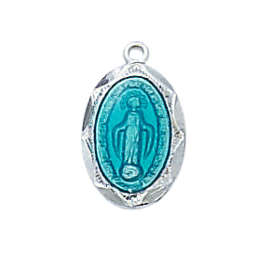 Blue Sterling Silver Miraculous Medal w/ 16" Rhodium Plated Chain our lady of miraculous medal power of the miraculous medal miraculous medal protection
