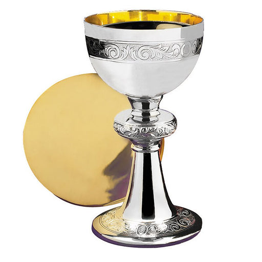 Brass-Plated Ornamented Chalice and Paten Set