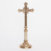 Brass Altar Crucifix with Marble Stem 14 1/2" Brass Altar Cross w/ Marble Stem with Silver Plated Corpus and INRI.