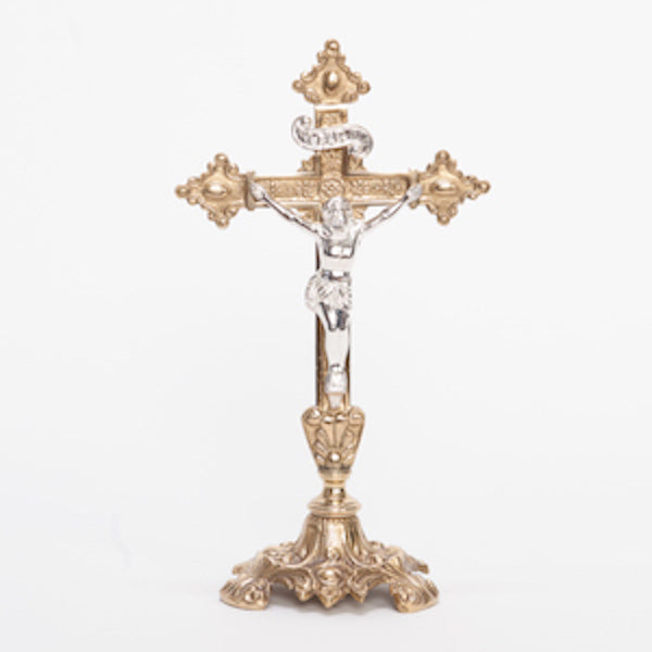 Brass Altar Crucifix with Silver Plated Corpus