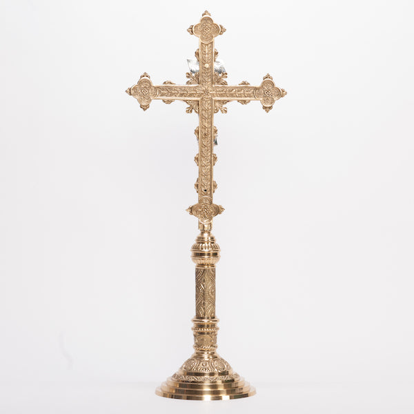 Brass Altar Crucifix with Silver Plated Corpus Altar Cross with Silver Corpus.