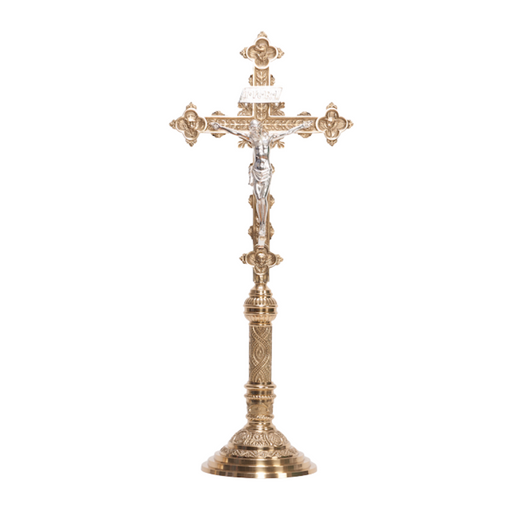 Brass Altar Crucifix with Silver Plated Corpus Altar Cross with Silver Corpus.