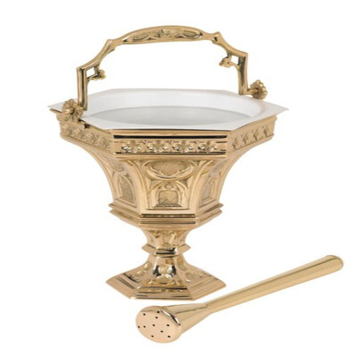 Brass Hexagon Holy Water Pot with Sprinkler Set