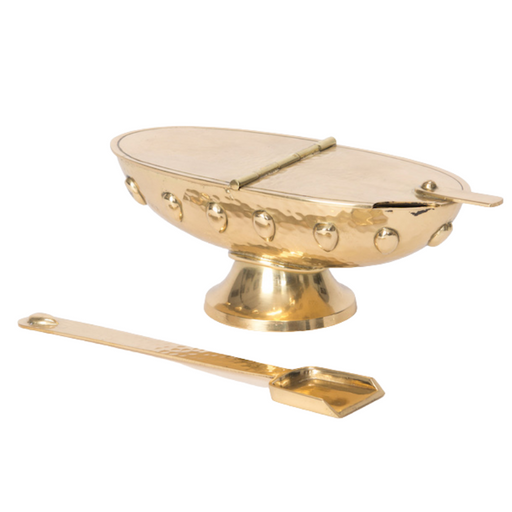 Brass Incense Boat and Spoon Brass and Lacquered Incense Boat and Spoon 