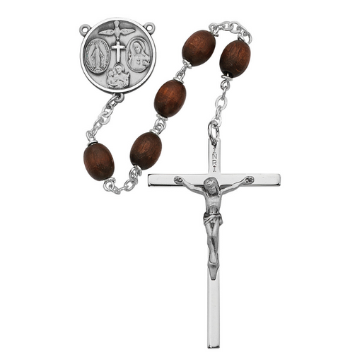Brown Wood Beads Four Way Medal Sterling Silver Rosary Rosary Accessory Catholic Gifts Catholic Presents Gifts for all occasion 