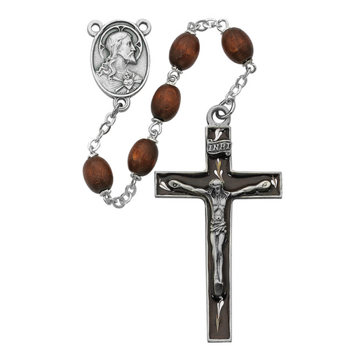 Brown Wood Beads Pewter Sacred Heart Rosary Rosary Accessory Catholic Gifts Catholic Presents Gifts for all occasion 