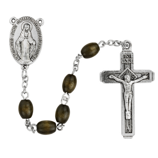 Brown Wood Miraculous Medal Rosary Rosary Catholic Gifts Catholic Presents Rosary Gifts