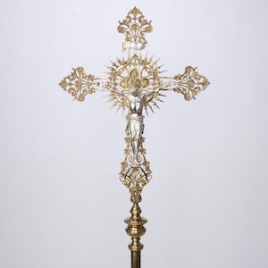Cathedral Style Processional Crucifix in Solid Brass
