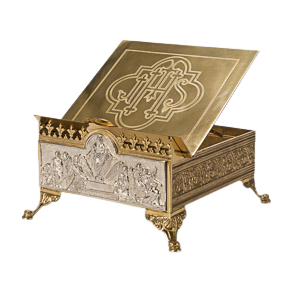 Classic Adjustable Missal Bible Sacramentary Stand Classic Adjustable Missal Stand, Bible Stand, Sacramentary Stand in Brass with Silver Face Panel