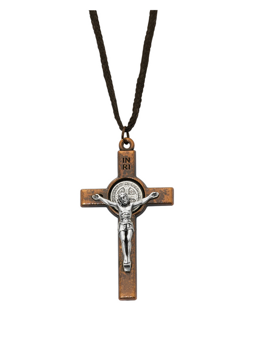 Copper St. Benedict Crucifix w/ Adjustable Brown Cord Crucifix Crucifix Symbolism Catholic Crucifix items
