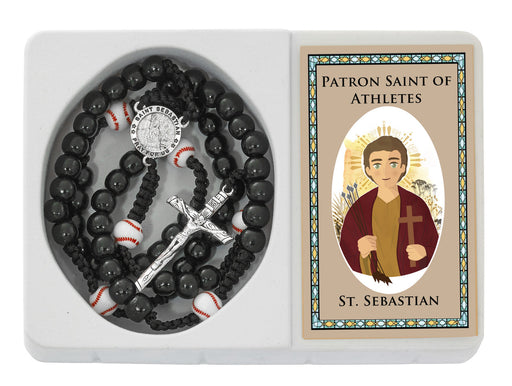 Corded Baseball St. Sebastian Rosary with Holy Card