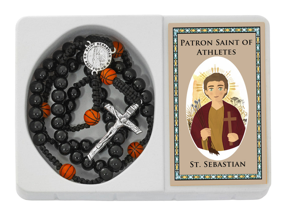 Corded Basketball St. Sebastian Rosary with Holy Card