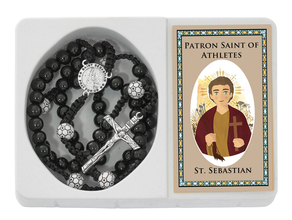 Corded Soccer St. Sebastian Rosary with Holy Card