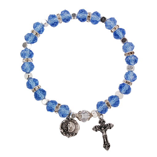 Crystal Light Blue Beads Miraculous Medal Rosary Bracelet Catholic Gifts Catholic Presents Gifts for all occasion
