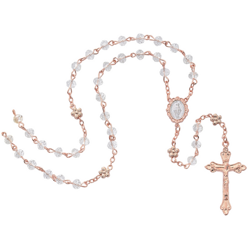Crystal Rose Gold Miraculous Medal Flower Rosary Rosary Catholic Gifts Catholic Presents Rosary Gifts