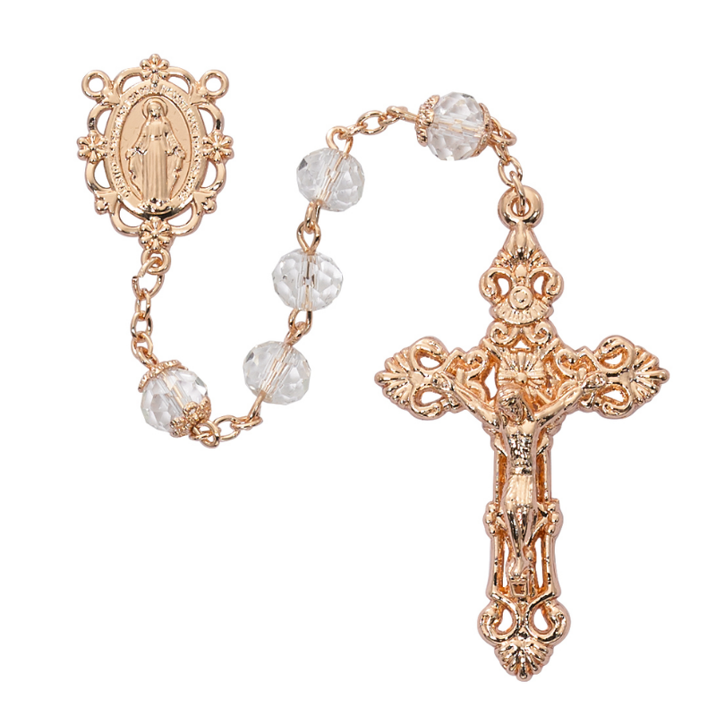 Rosario Medalla Milagrosa de Oro Rosa Cristal