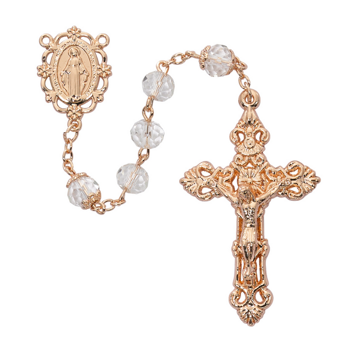 Crystal Rose Gold Miraculous Medal Rosary