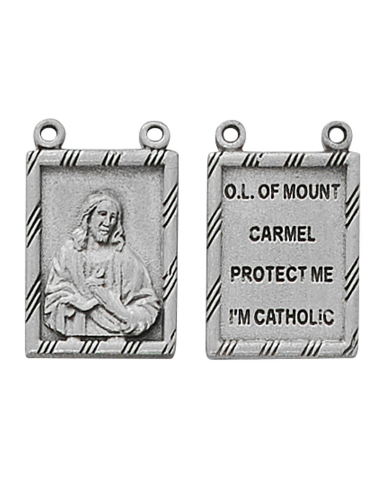 Our Lady of Mount Carmel Scapular Medal Made of Oxidized Metal with 30" Chain
