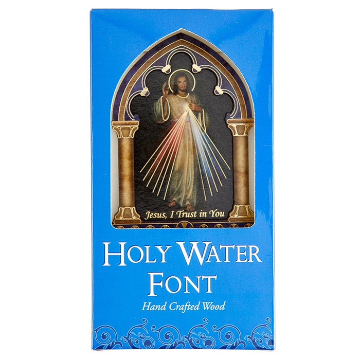 Divine Mercy Lasered Wood Holy Water Font Lasered Wood Holy Water Font - Divine Mercy