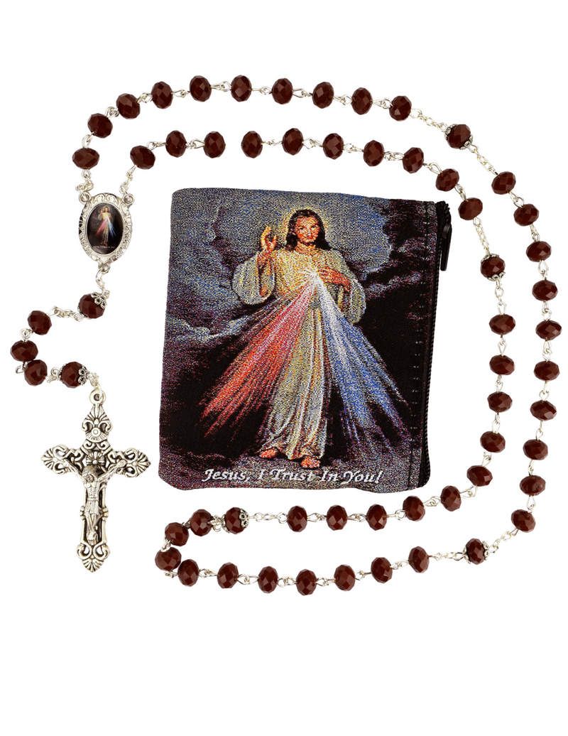 Divine Mercy Red Crystal Beads Rosary with Pouch Rosary Catholic Gifts Catholic Presents Rosary Gifts