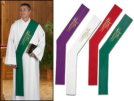 Embroidered Alpha Omega Deacon Stole - Set of 4 Church Supply Church Apparels Stoles Overlay Stoles