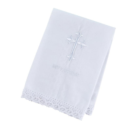 Embroidered Baptismal Towel with Cross Lace Trim (4 pieces per package)