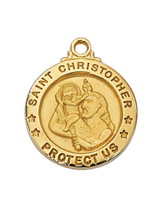 Custom Engraved Medals Personalized medals Engravable Gold over Sterling Silver St. Christopher Medal w/ 18" Gold Plated Chain