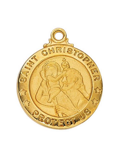 Custom Engraved Medals Personalized medals  Engravable Gold over Sterling Silver St. Christopher Medal w/ 20" Gold Plated Chain